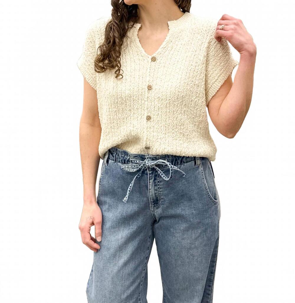NEW BLU PEPPER short sleeve button sweater in cream
